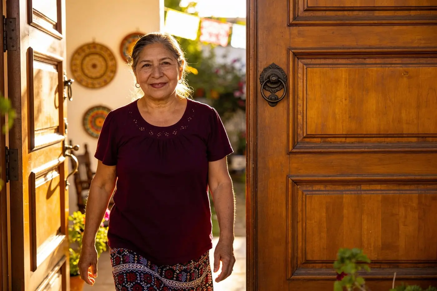 Mujer saliendo de casa ligera y lista para su día